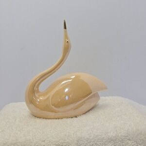 Vintage Luster Stoneware Jewelry Ring Holder Swan Teal Taiwan Mid-Century Modern